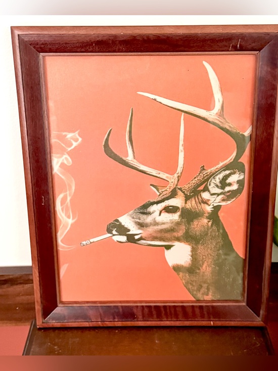 Buck Smoking a Cigarette Vintage Style Deer Canvas Wall Art Print Wood Framed
